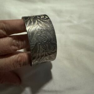Floral Engraved Silver Cuff Bracelet